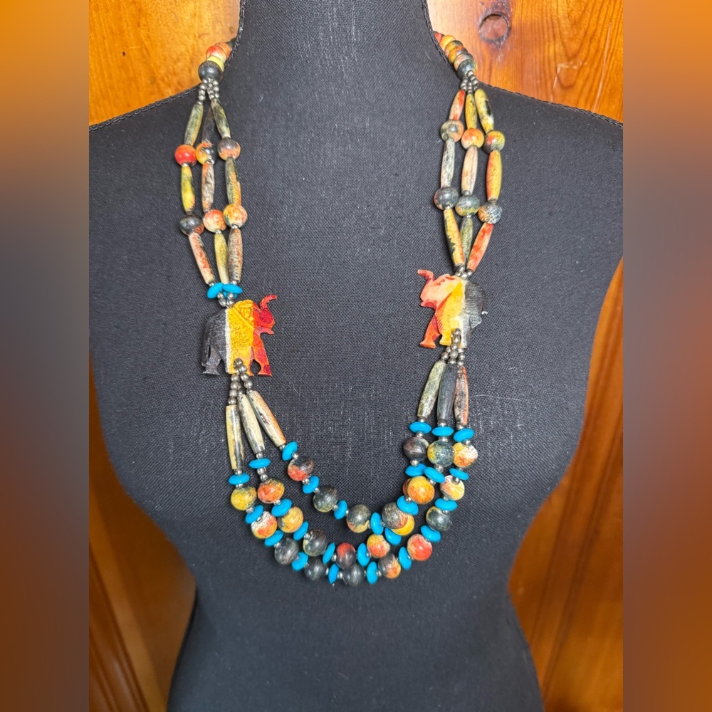 Tribal Statement Multicolor Elephant Necklace - image 1